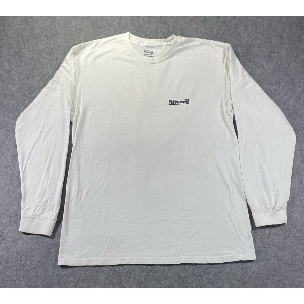 Vans Shirt Mens Large White Long Sleeve Off The Wall Back Floral Logo